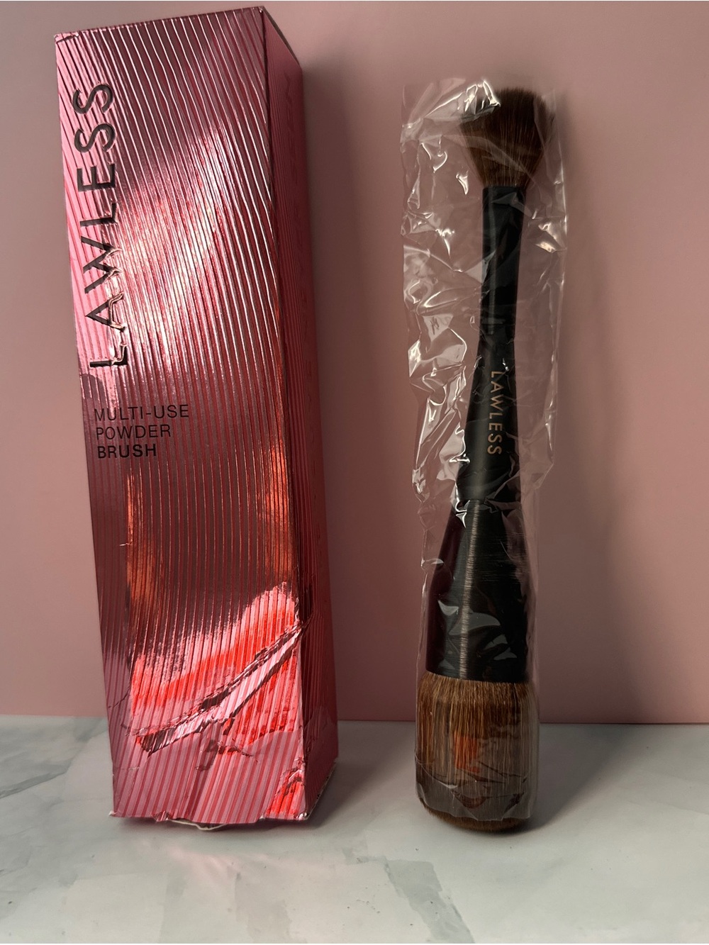 LAWLESS Dual-Ended Face Brush — Black Handle with Brown Bristles